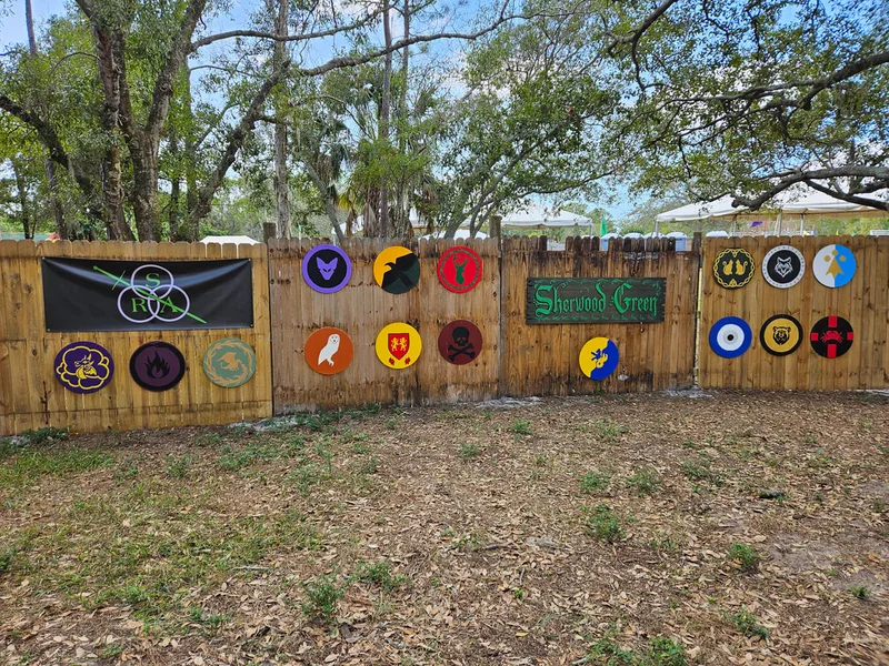 Steel Ring Academy fighter crests in the Steel Ring Academy encampment at the Suncoast Renaissance Festival.